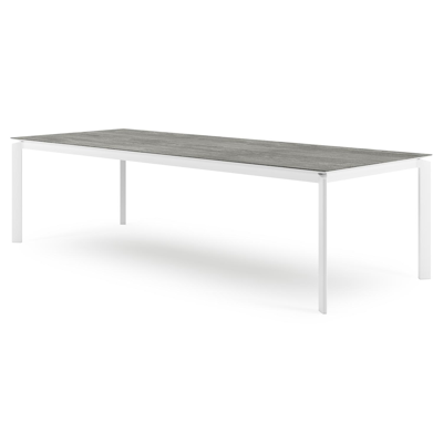 Cirello tuintafel rechthoekig in wit aluminium en volkeramiek Aspen Grey - L 280 x B 110 x H 75 cm