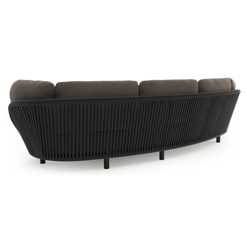 Canapé de jardin Lupino en aluminium noir et corde large plate de luxe tissée verticalement noir et coussins en all weather sunbrella® luxe natte nature grey