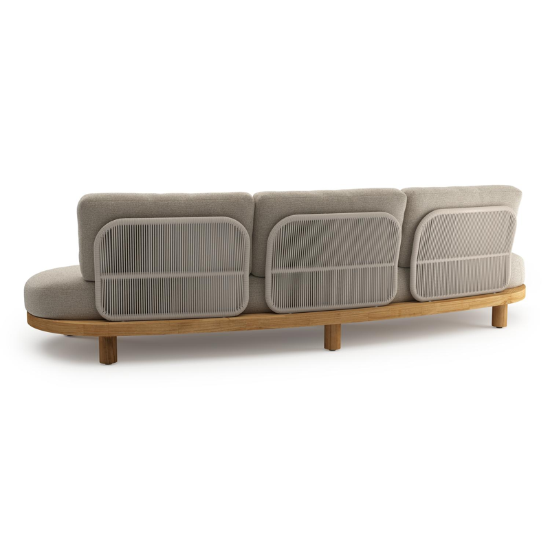 Donato loungeset in teak en beige verticaal geweven ronde rope met all weather cosytica Catania Sand kussen