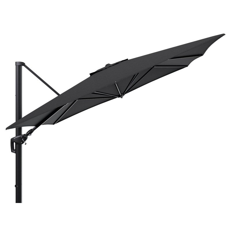 Parasol pendant Minore avec fonction tilt en aluminium noir et toile de parasol en All Weather Sunbrella® Luxe Chartres Sooty  - Lg.1: 350 x Lg.2: 350 cm (sans pied de parasol