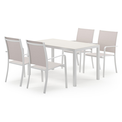 Feltro rechthoekige tuinset in wit aluminium en sintered stone crema minerale met 4 Calobra tuinstoelen