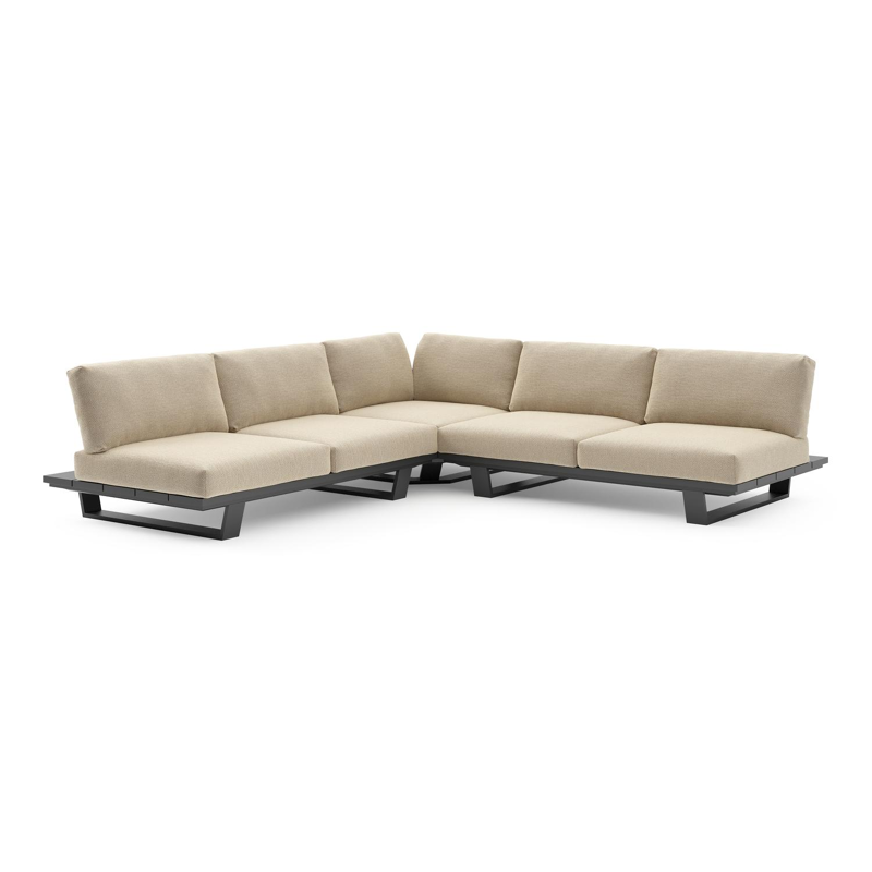 Pagino loungehoek in zwart aluminium met althea camel all weather cosytica kussen