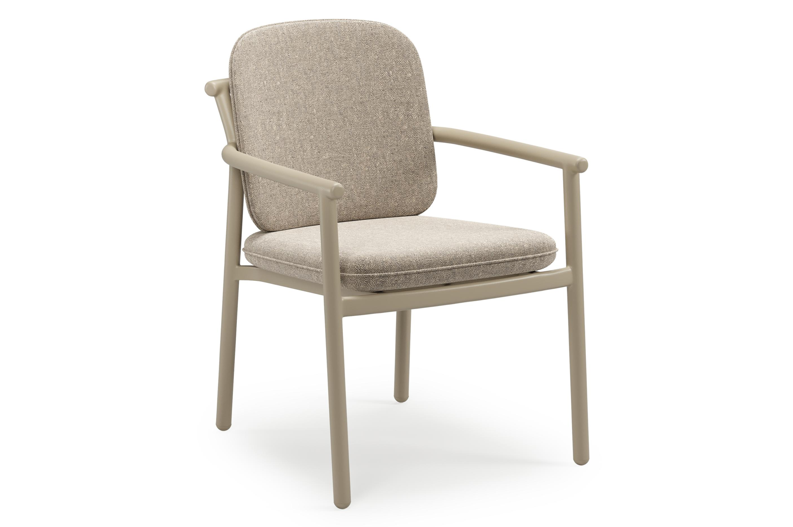 Bono stapelbare tuinstoel in beige aluminium met stoelkussen in All Weather Sunbrella® Luxe Chartres Pewter