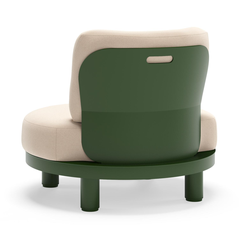 Donato loungestoel in groen aluminium met all weather sunbrella® luxe Natte Linen Chalk kussen