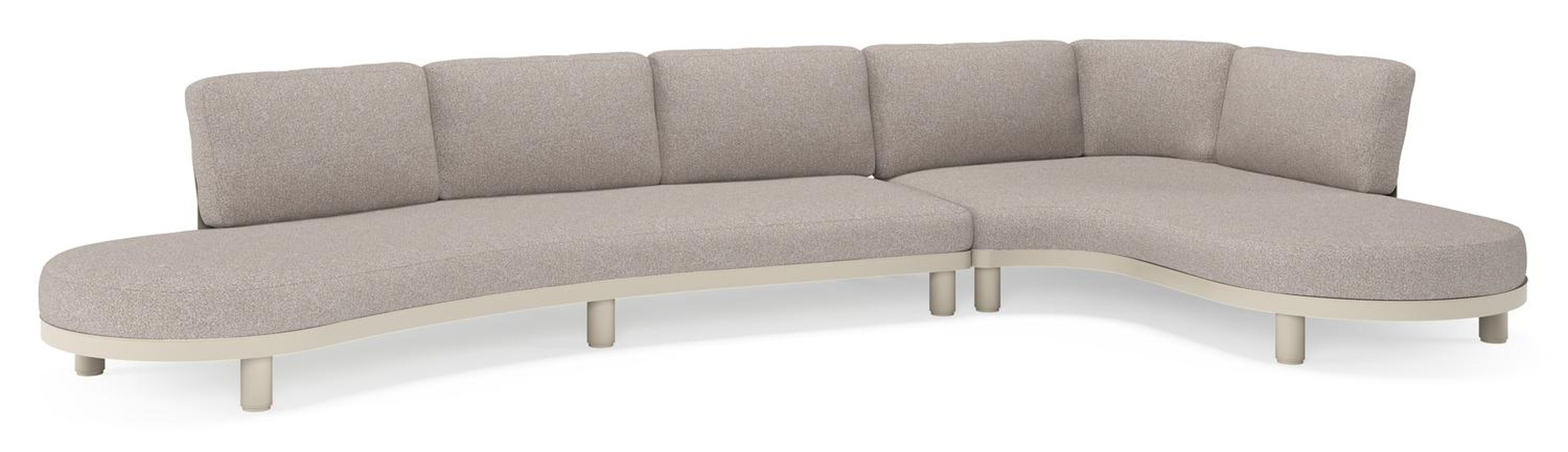 Salon de jardin d'angle Donato en aluminium beige et coussins en all weather sunbrella® luxe Tundra Charcoal
