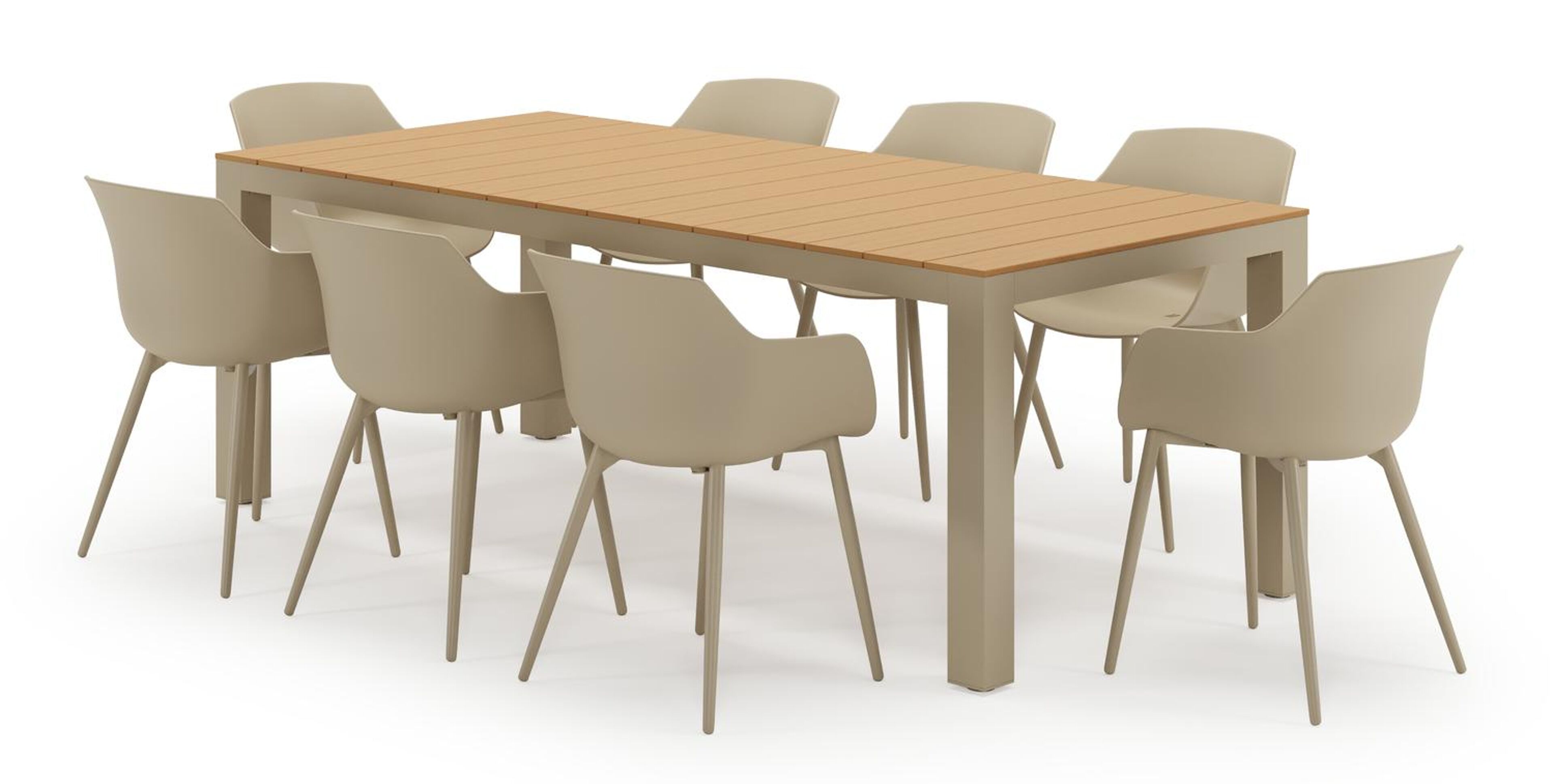 Ensemble de jardin Calzo en aluminium beige et polywood avec 8 chaises de jardin Paco