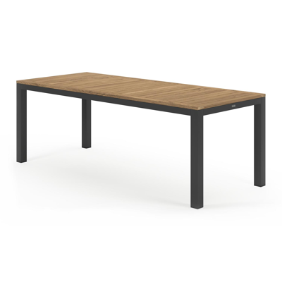 Varese tuinset in zwart aluminium en naturel teak tafelblad met 6 stapelbare Madura tuinstoelen