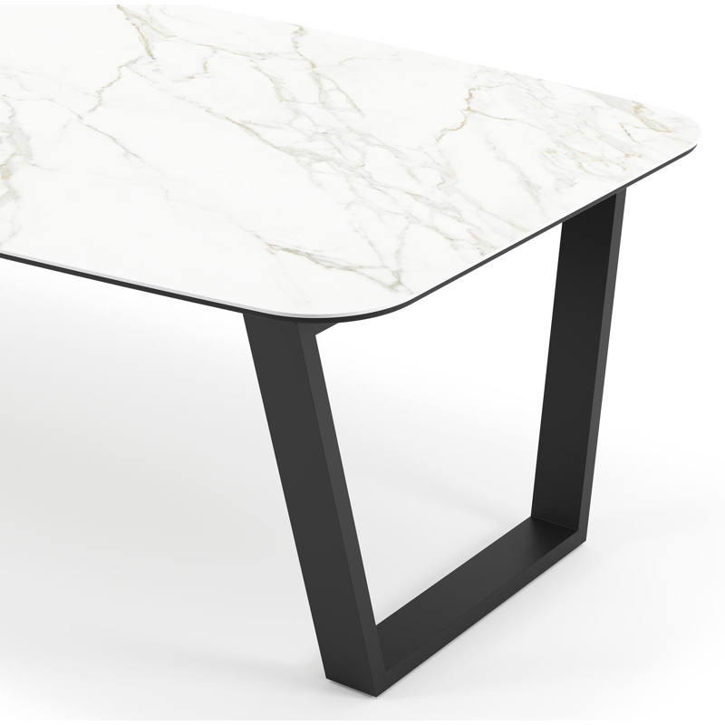 Pagino tuintafel bootvorm in zwart aluminium en volkeramiek Calacatta - L 255 x B 115 x H 73 cm