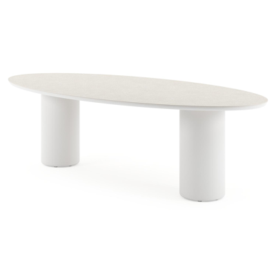 Amico tuintafel ovaal in wit aluminium en volkeramiek Shilin - L 260 x B 125 x H 73.5 cm