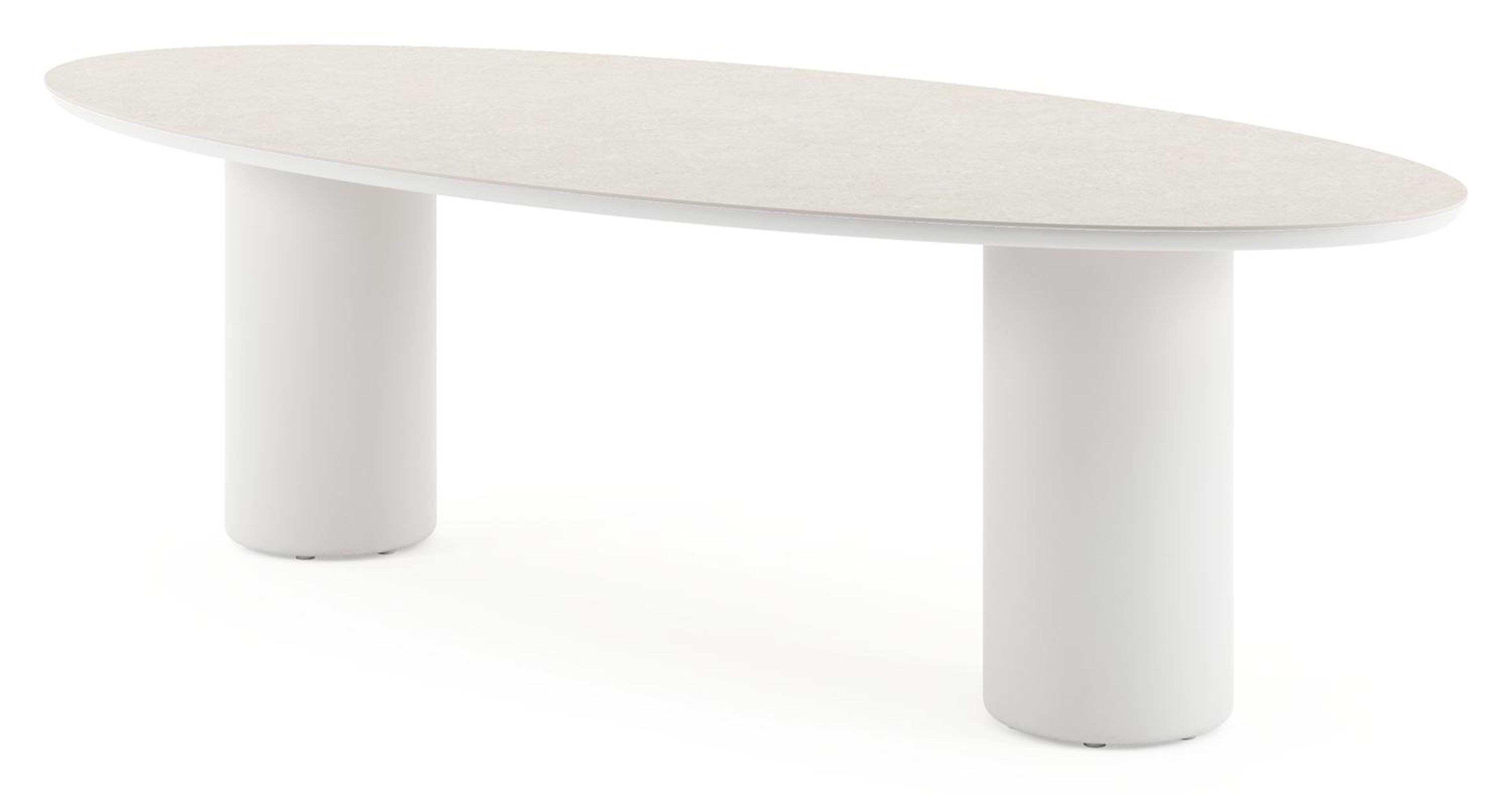 Amico tuintafel ovaal in wit aluminium en volkeramiek Shilin - L 260 x B 125 x H 73.5 cm