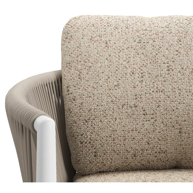 Organo tuinstoel in beige aluminium en beige verticaal geweven ronde rope met stoelkussen in All Weather Cosytica Bora Jungle