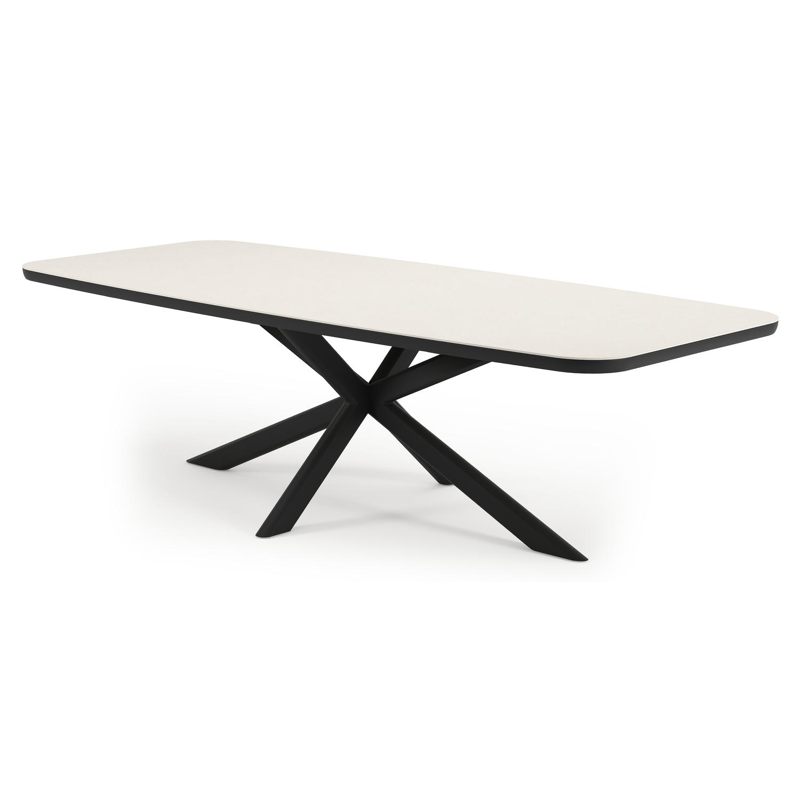 Table de jardin Pamplona forme bateau en aluminium noir et sintered stone Crema minérale - L 270 x l 115 x H 72 cm