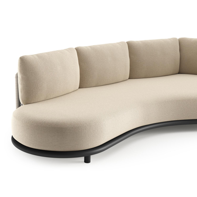 Lomano loungebank in zwart aluminium en beige verticaal geweven luxe vlakke rope met althea chalk all weather cosytica kussen