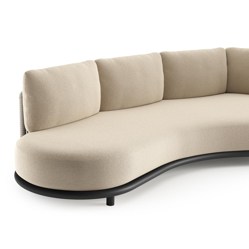 Lomano loungebank in zwart aluminium en beige verticaal geweven luxe vlakke rope met althea chalk all weather cosytica kussen