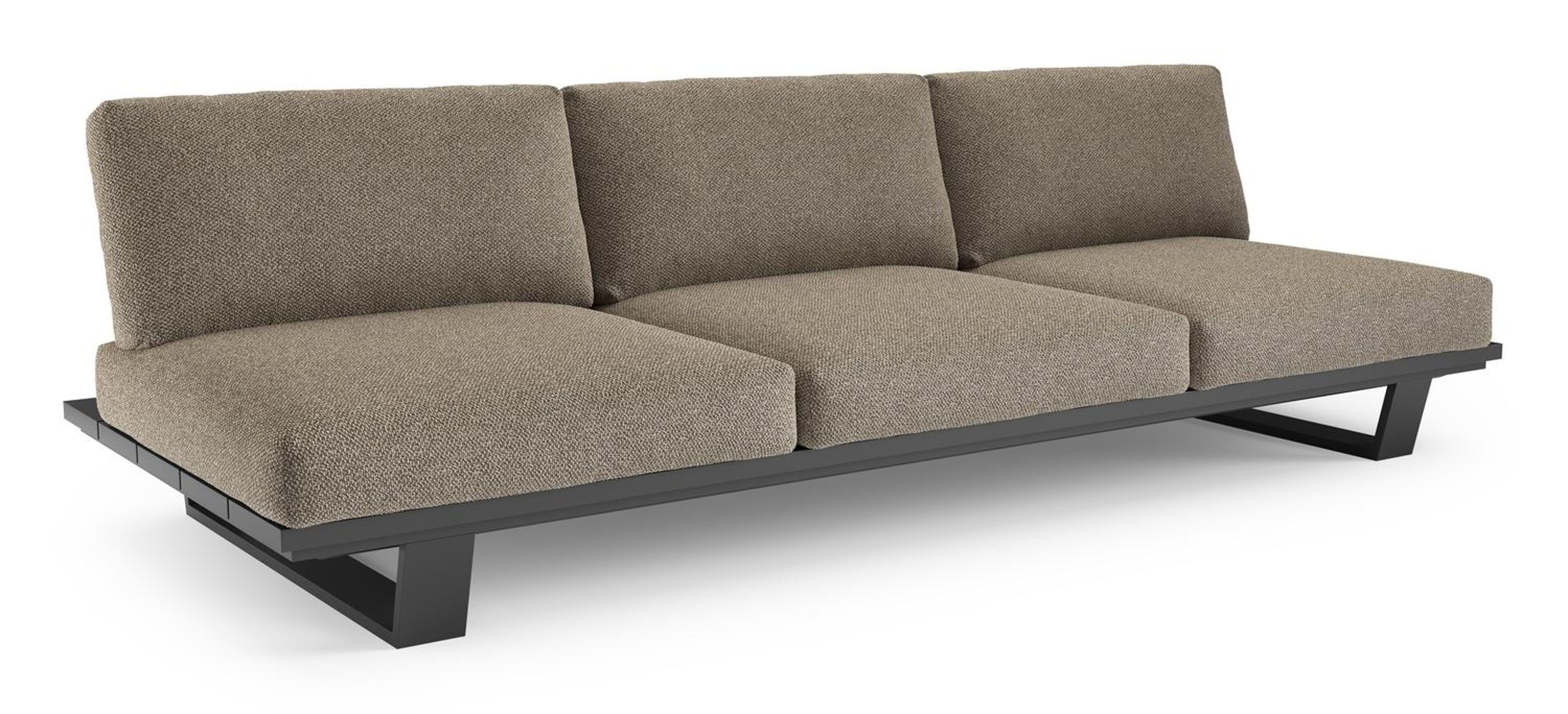 Pagino loungebank in zwart aluminium met madagascar burch all weather cosytica kussen