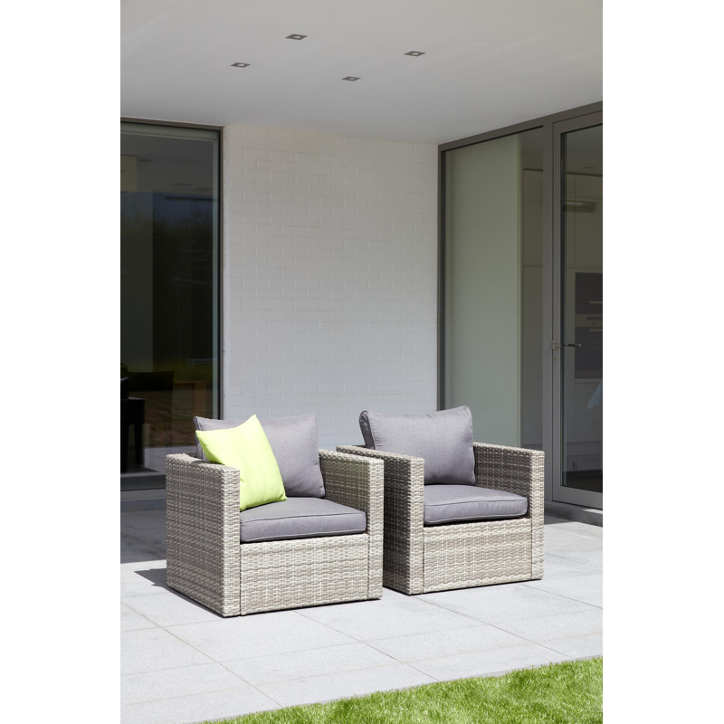 Fauteuil de jardin Gio 1-pl en aluminium gris et résine tressée gris avec coussin en polyester gris