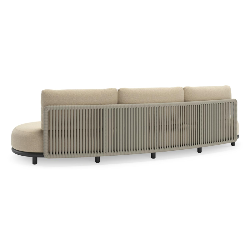 Salon de jardin Lomano en aluminium noir et corde luxe plate tissée verticalement beige et coussins en all weather solica Soul Papyrus