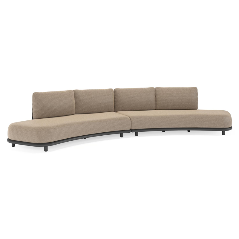 Lomano loungebank in zwart aluminium en beige verticaal geweven luxe vlakke rope met firenze earth all weather solica kussen