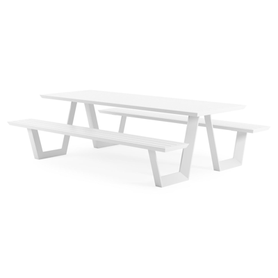 Table de pique-nique Sevilla en aluminium blanc - Lg 240 x Larg 175,5 x H 71 cm