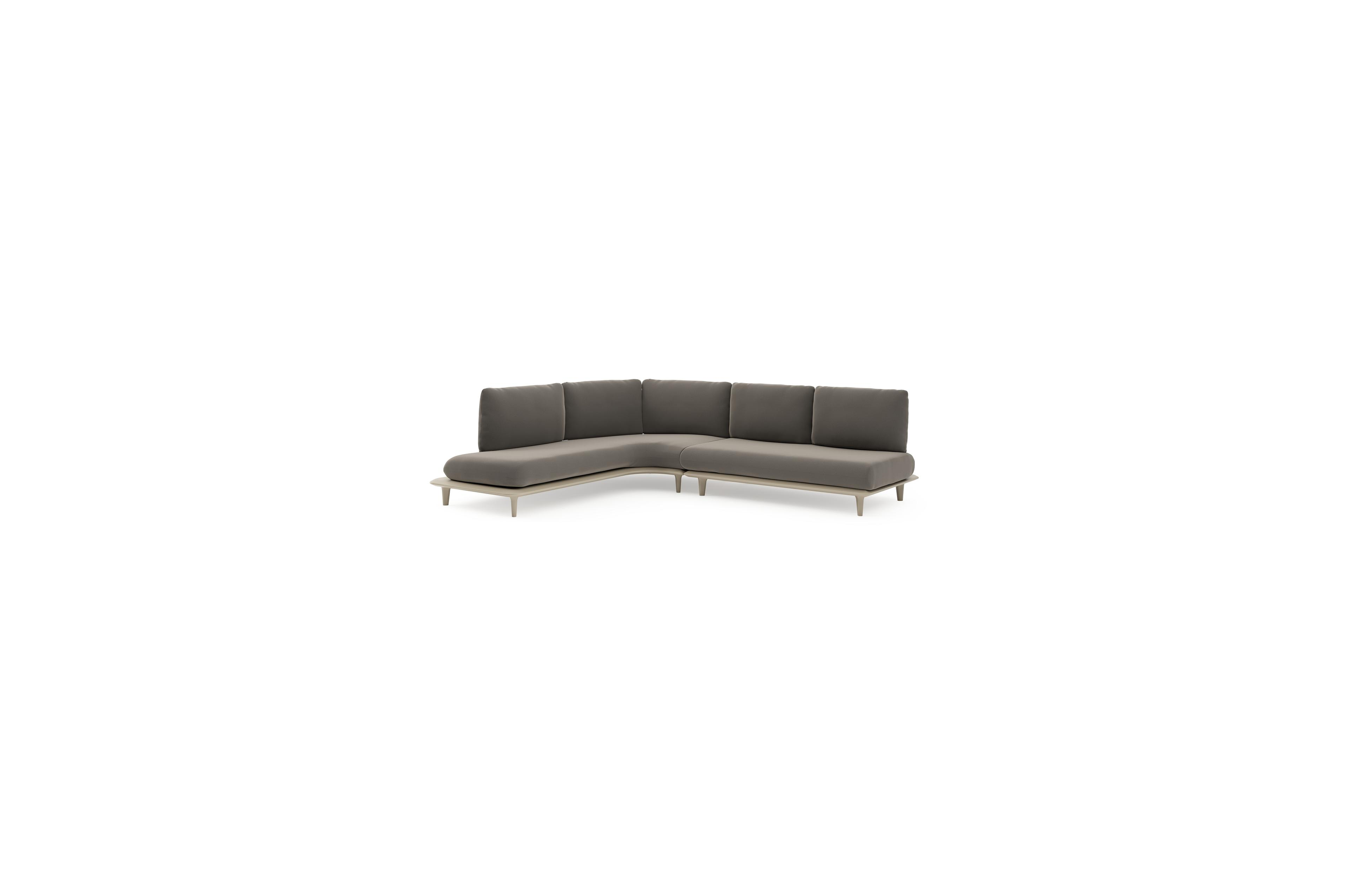 Bomero loungehoek in beige aluminium met natte carbon beige all weather sunbrella® luxe kussen