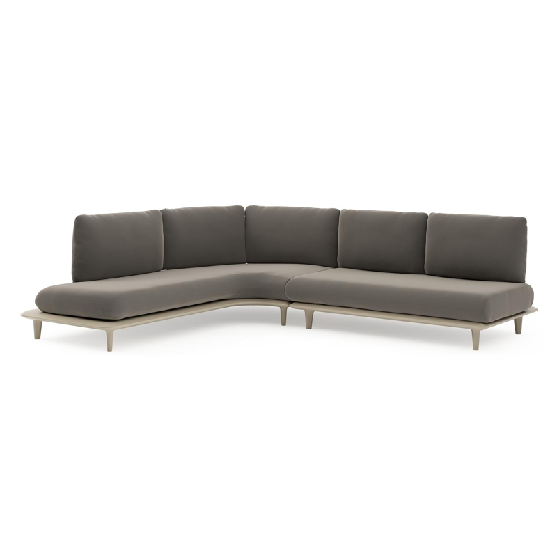 Salon de jardin d'angle Bomero en aluminium beige et coussins en all weather sunbrella® luxe natte carbon beige