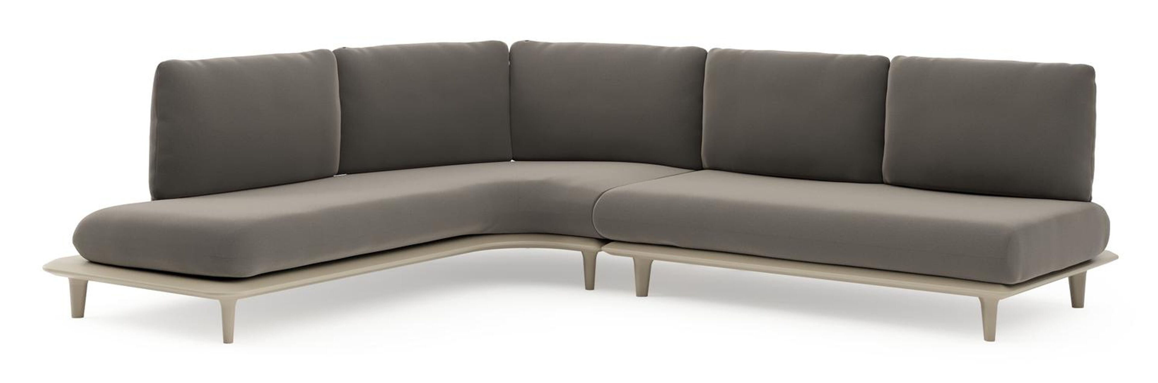 Salon de jardin d'angle Bomero en aluminium beige et coussins en all weather sunbrella® luxe natte carbon beige