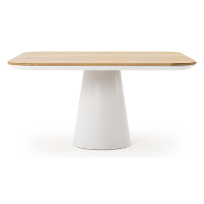 Donato tuintafel vierkant afgerond in wit aluminium en teak - L 148 x B 148 x H 75 cm