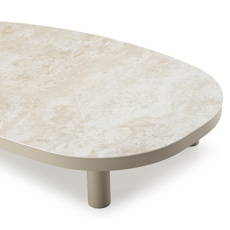 Table de basse Donato organique en aluminium beige et céramique pleine Rapolano - Lg. 151 x Lrg. 90 x Haut. 24.5 cm