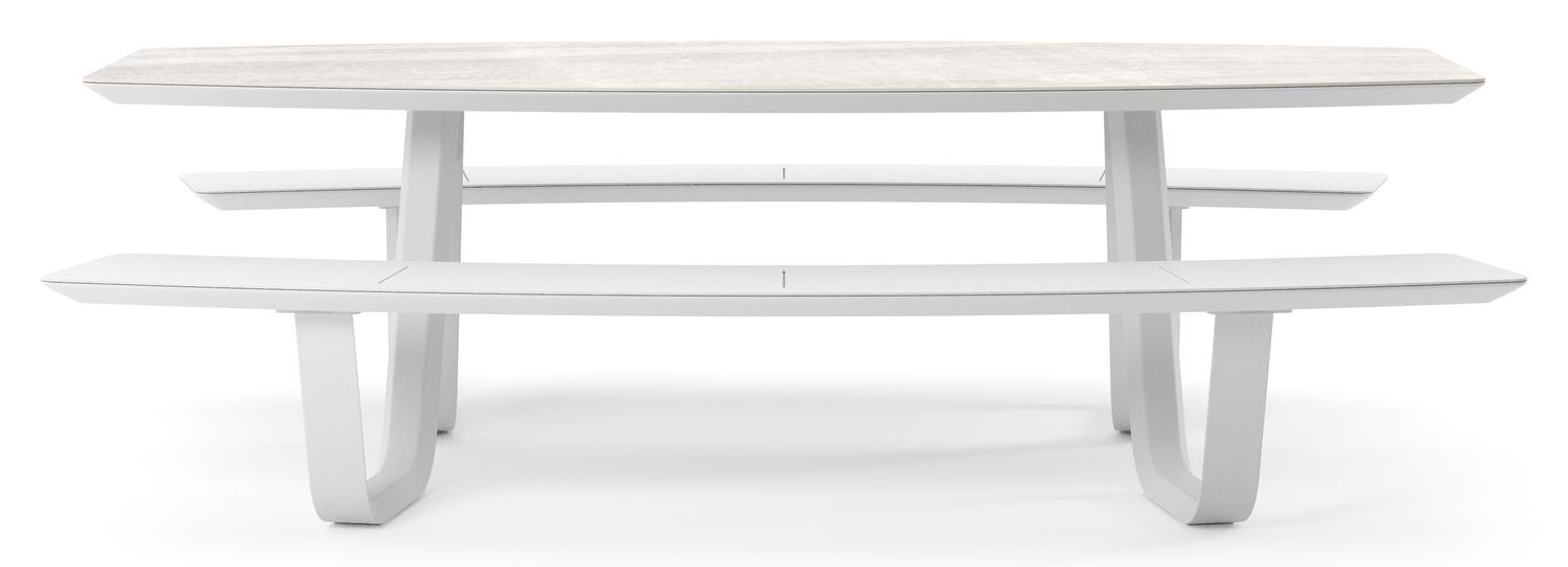 Forno picknicktafel bootvorm in wit aluminium en volkeramiek Taj Mahal - L 240 x B 181 x H 72 cm