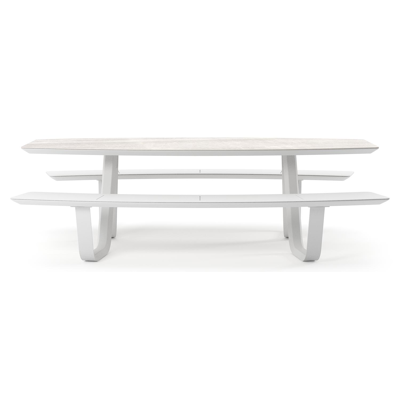 Forno picknicktafel bootvorm in wit aluminium en volkeramiek Taj Mahal - L 240 x B 181 x H 72 cm