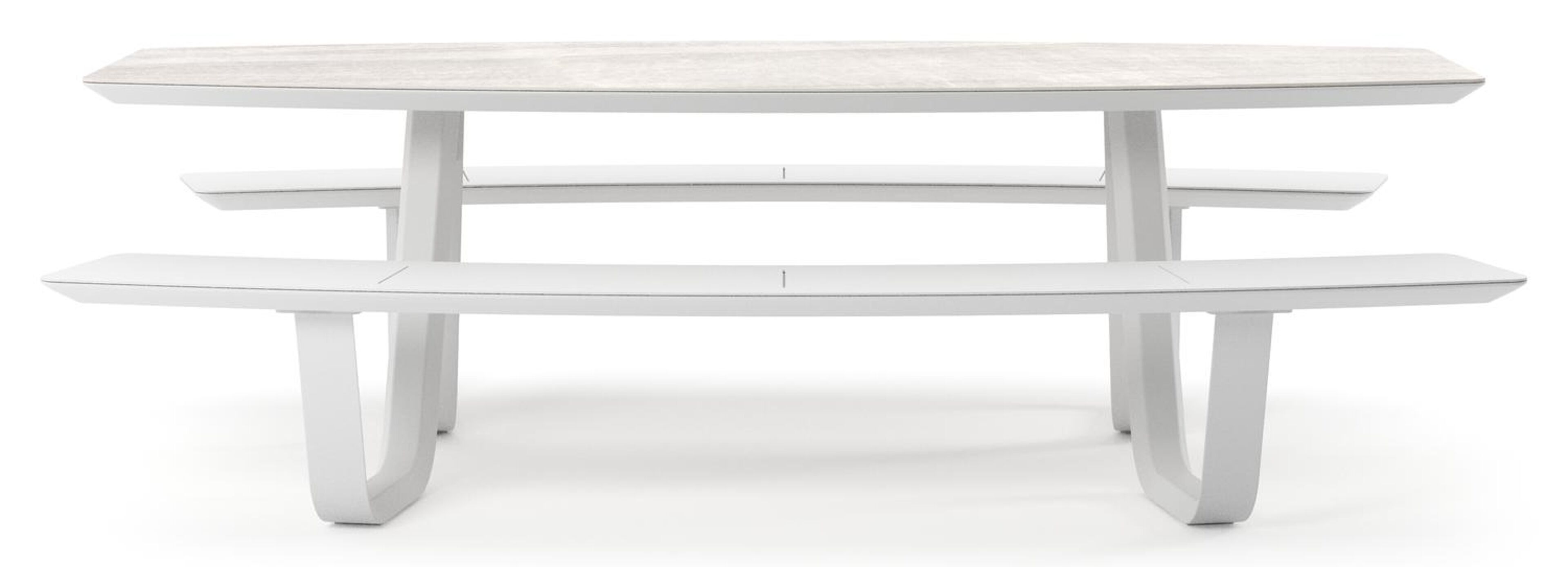 Forno picknicktafel bootvorm in wit aluminium en volkeramiek Taj Mahal - L 240 x B 181 x H 72 cm