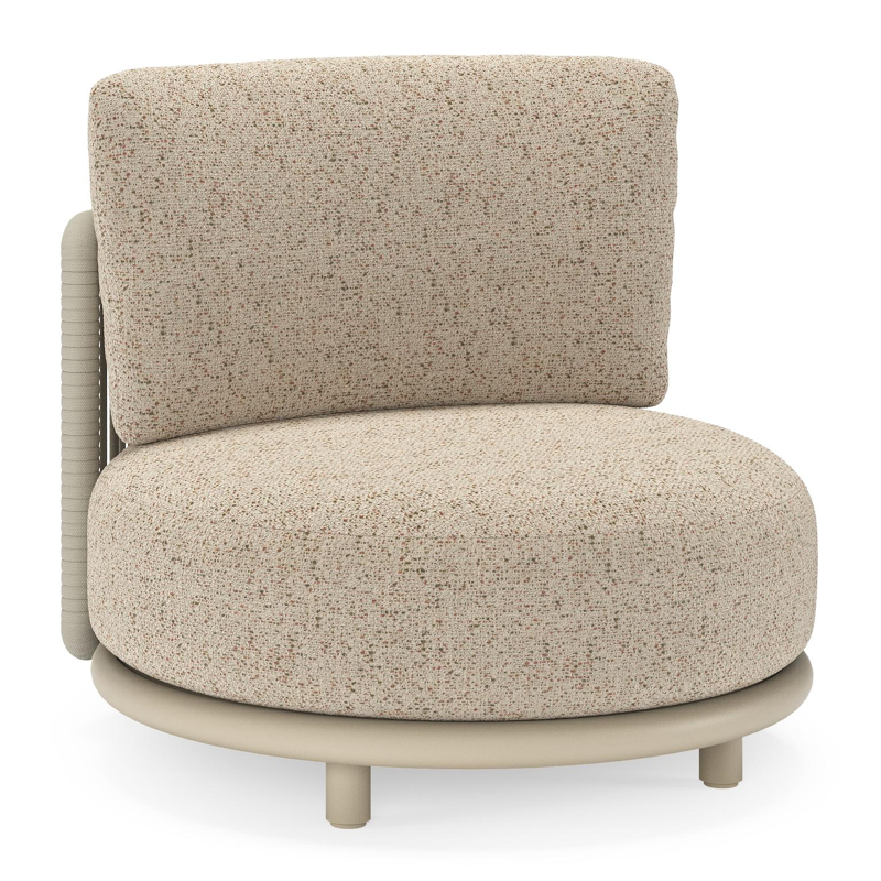 Lomano loungestoel in beige aluminium en beige verticaal geweven luxe vlakke rope met Bora Jungle all weather cosytica