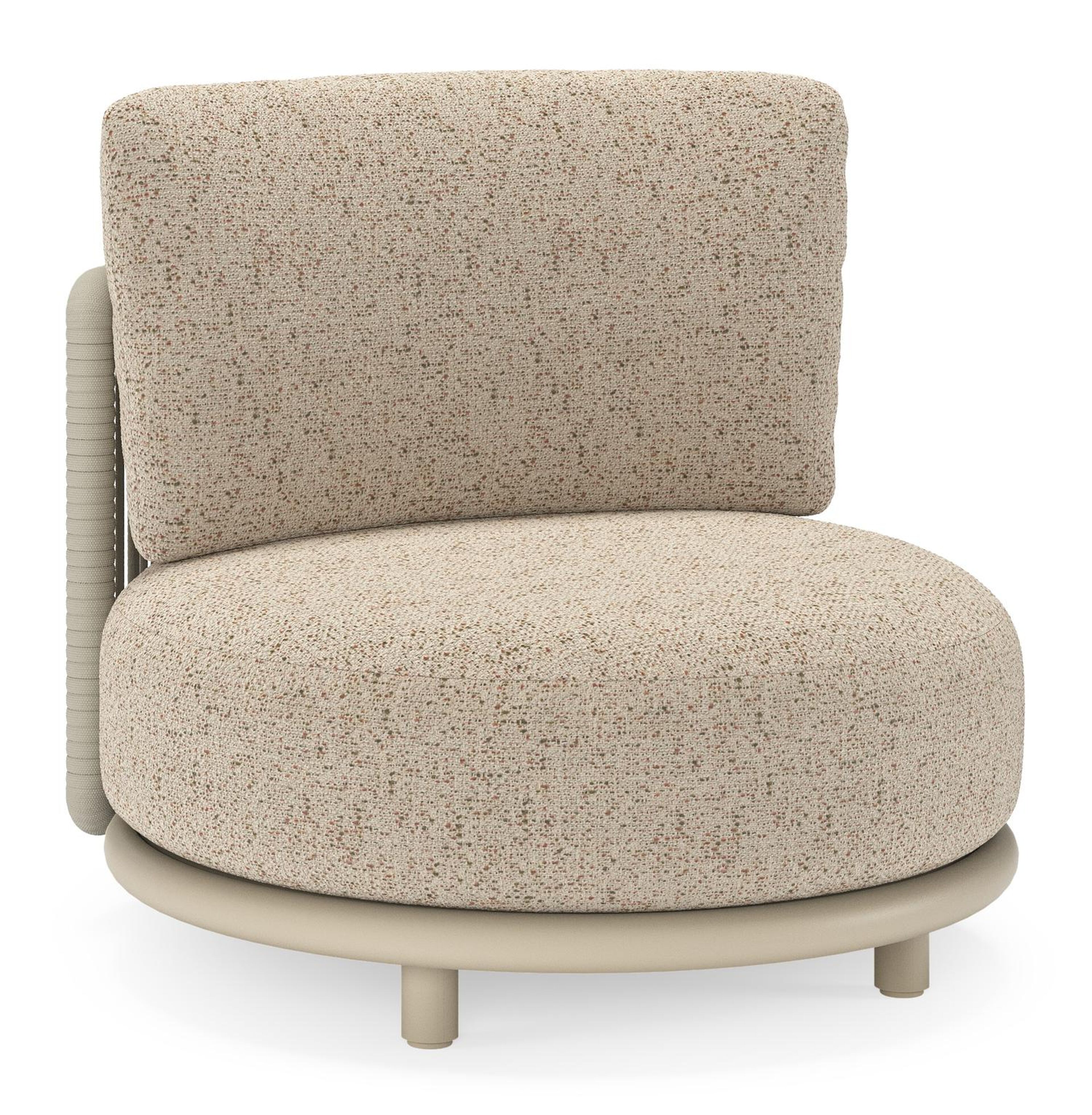 Lomano loungestoel in beige aluminium en beige verticaal geweven luxe vlakke rope met Bora Jungle all weather cosytica