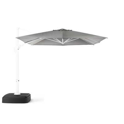 Minore zweefparasol met tiltfunctie in wit aluminium met natte charcoal chine all weather sunbrella® luxe parasoldoek - L1: x L2: 350 cm (met voet)