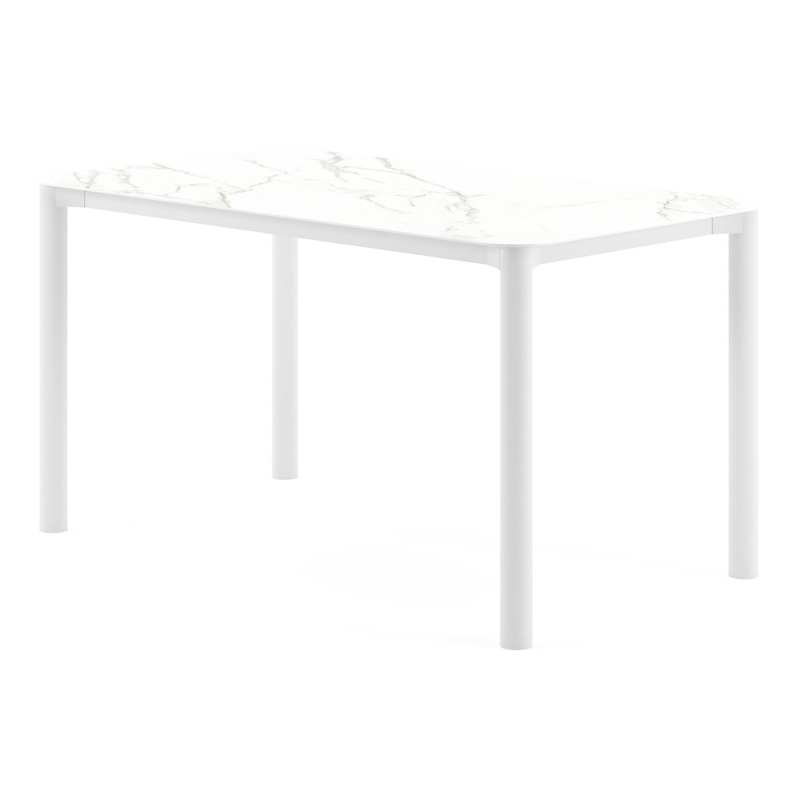 Orso tuintafel rechthoekig afgerond in wit aluminium en volkeramiek Calacatta - L 140 x B 80 x H 75 cm