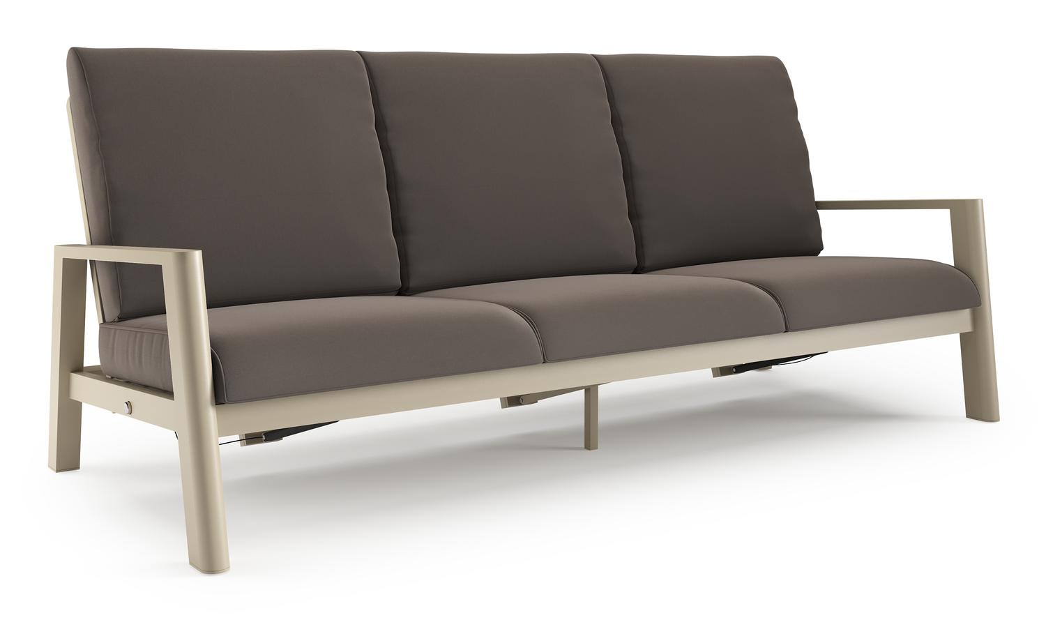 Cirello loungebank in beige aluminium met natte nature grey all weather sunbrella® luxe kussen