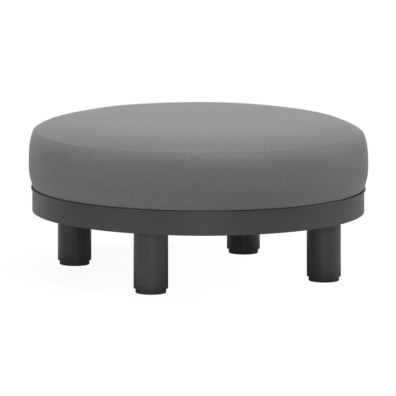 Donato poef in zwart aluminium met natte charcoal chine all weather sunbrella® luxe kussen