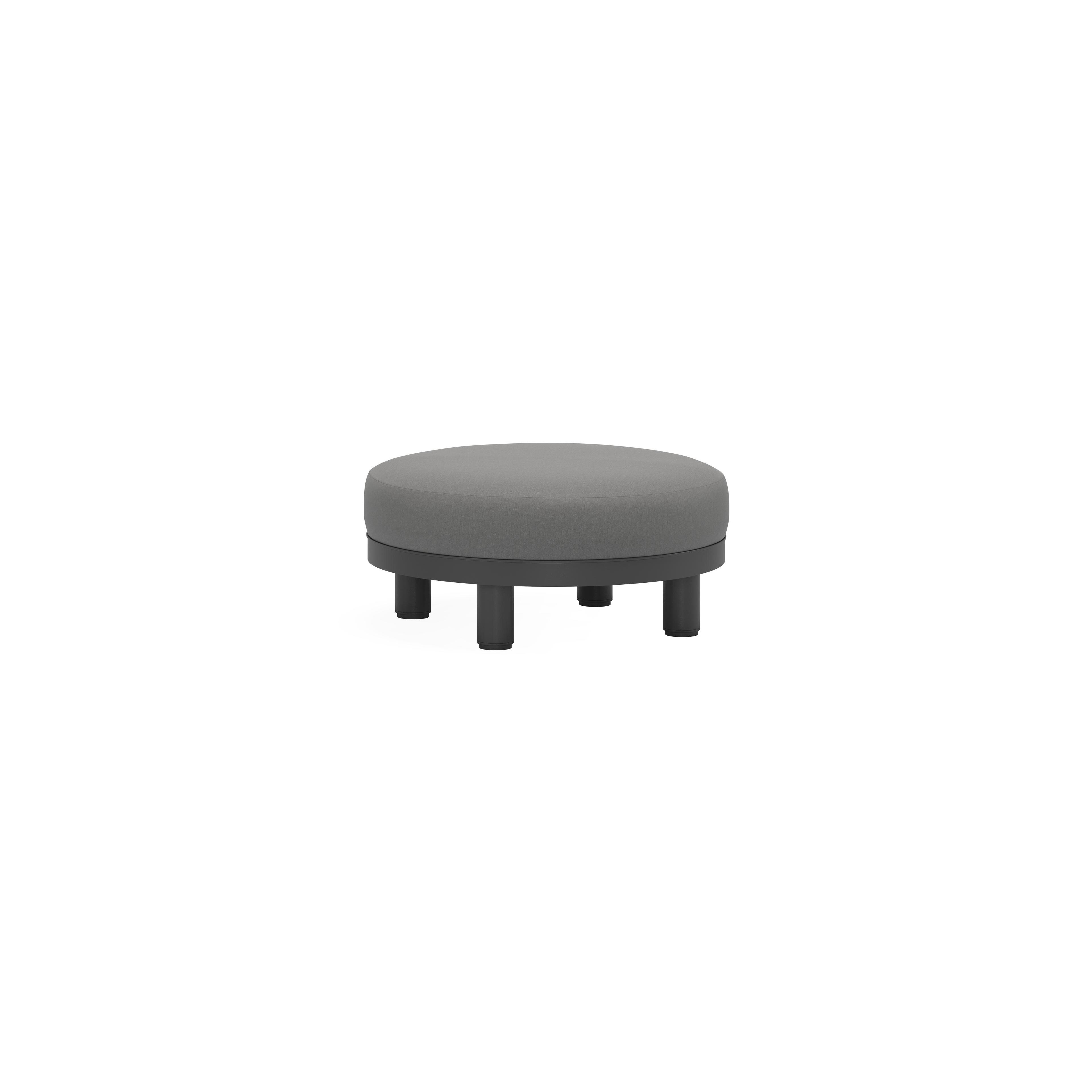 Donato poef in zwart aluminium met natte charcoal chine all weather sunbrella® luxe kussen