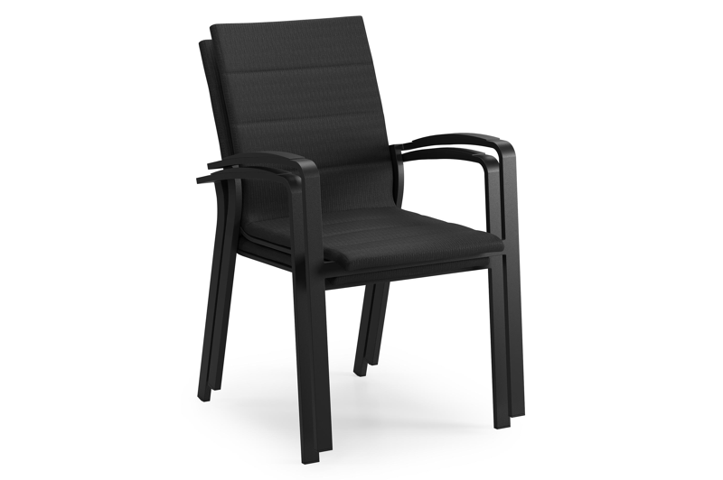 Lioni stapelbare tuinstoel in zwart aluminium en zwart luxe comfort textilene