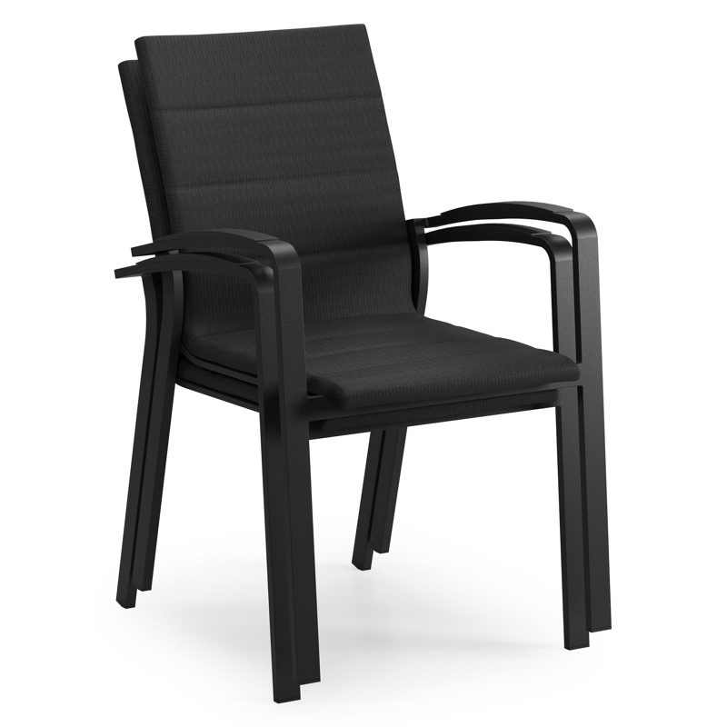 Lioni stapelbare tuinstoel in zwart aluminium en zwart luxe comfort textilene