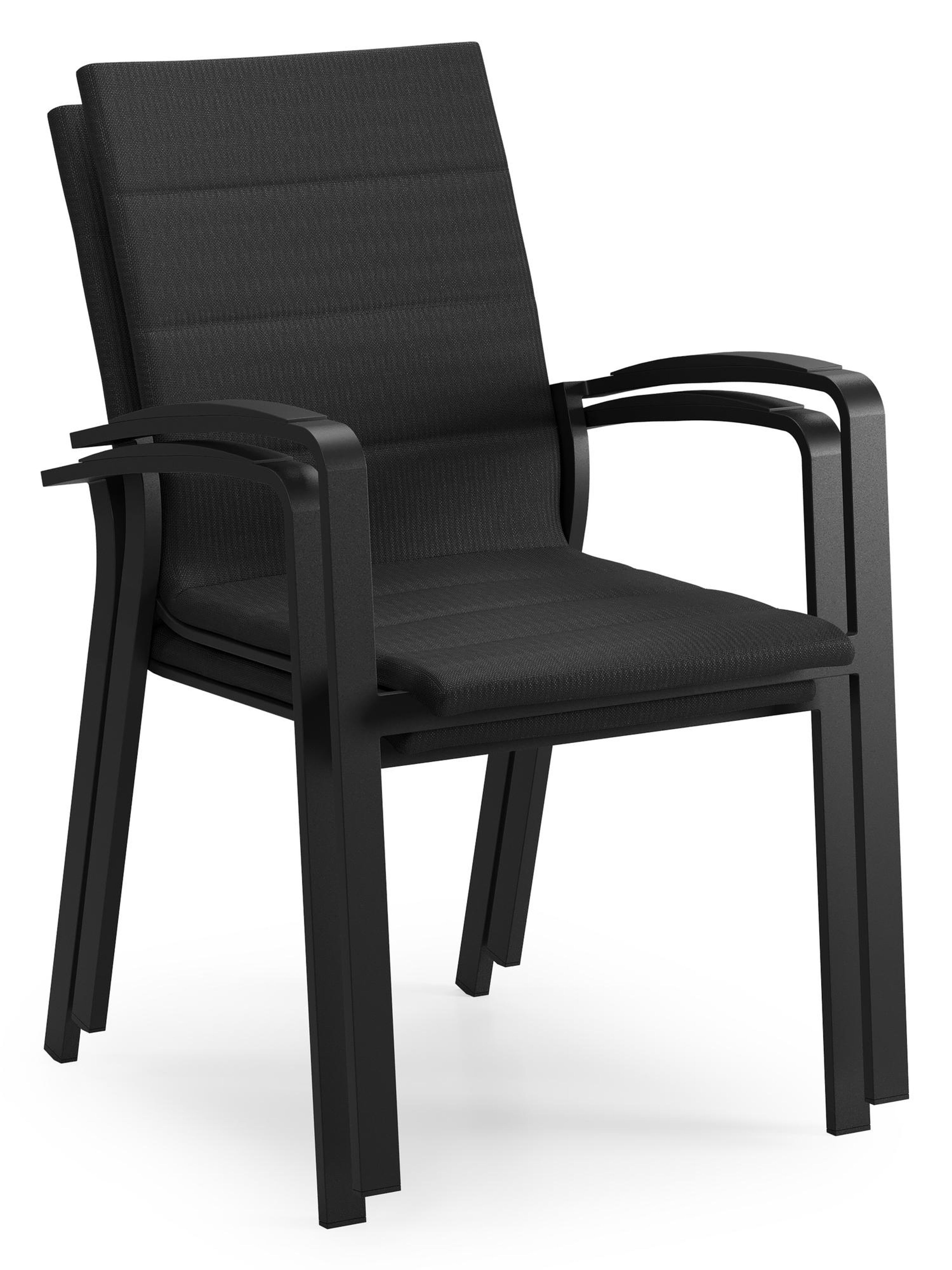 Lioni stapelbare tuinstoel in zwart aluminium en zwart luxe comfort textilene