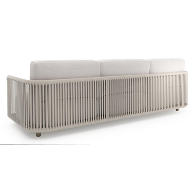 Organo loungebank in beige aluminium en beige verticaal geweven luxe vlakke rope met ego eggshell all weather Solica kussen