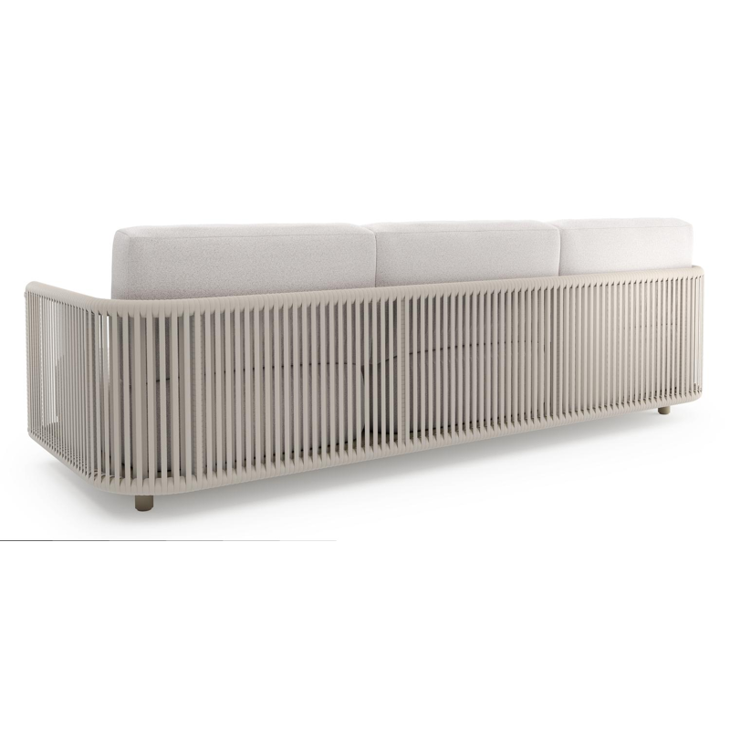 Organo loungebank in beige aluminium en beige verticaal geweven luxe vlakke rope met ego eggshell all weather Solica kussen