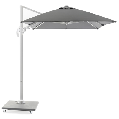 Avola zweefparasol met tiltfunctie in wit aluminium met grijs polyester parasoldoek - L1: 300 x L2: 300 cm (met voet)