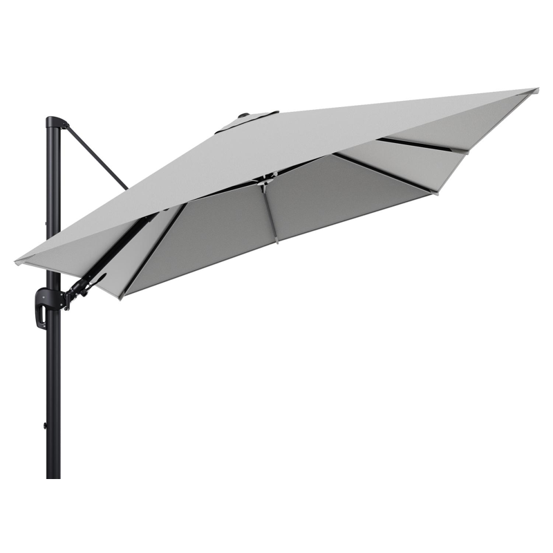 Rufina zweefparasol tiltfunctie in zwart aluminium en parasoldoek in All Weather Sunbrella® Luxe Savane Nimbus  - L1 300 x L2 300 cm (zonder voet)