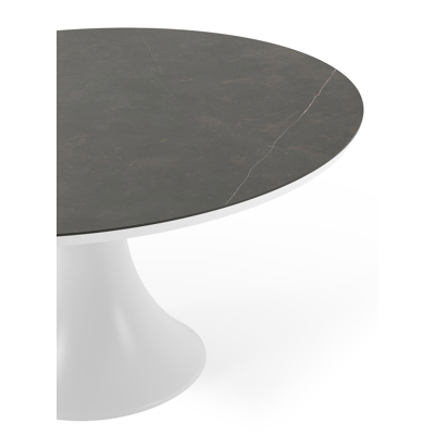 Fano tuintafel rond in wit aluminium en volkeramiek Calatorao - Dia. 148 x H 75 cm