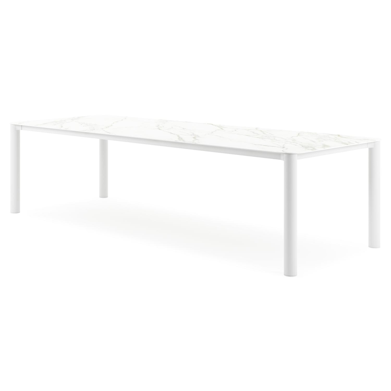 Orso tuintafel rechthoekig afgerond in wit aluminium en volkeramiek calacatta - L 290 x B 110 x H 73.5 cm