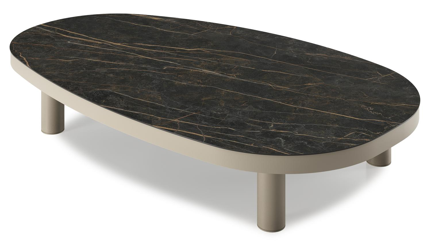 Donato loungetafel organisch in beige aluminium en volkeramiek Black Obsession - L 151 x B 90 x H 24.5 cm