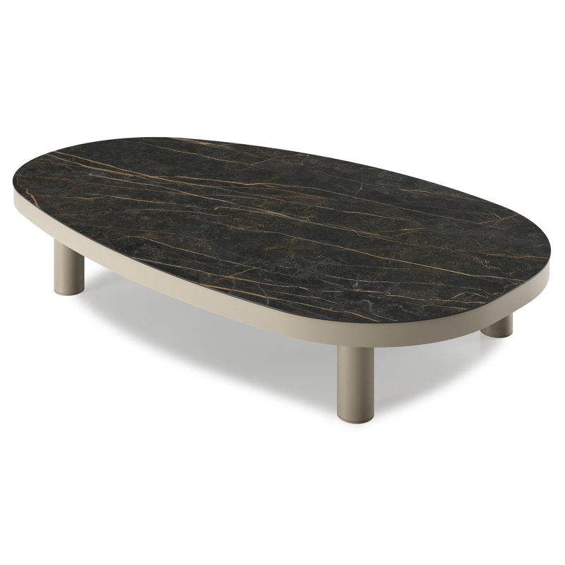 Table de basse Donato organique en aluminium beige et céramique pleine Black Obsession - Lg. 151 x Lrg. 90 x Haut. 24.5 cm