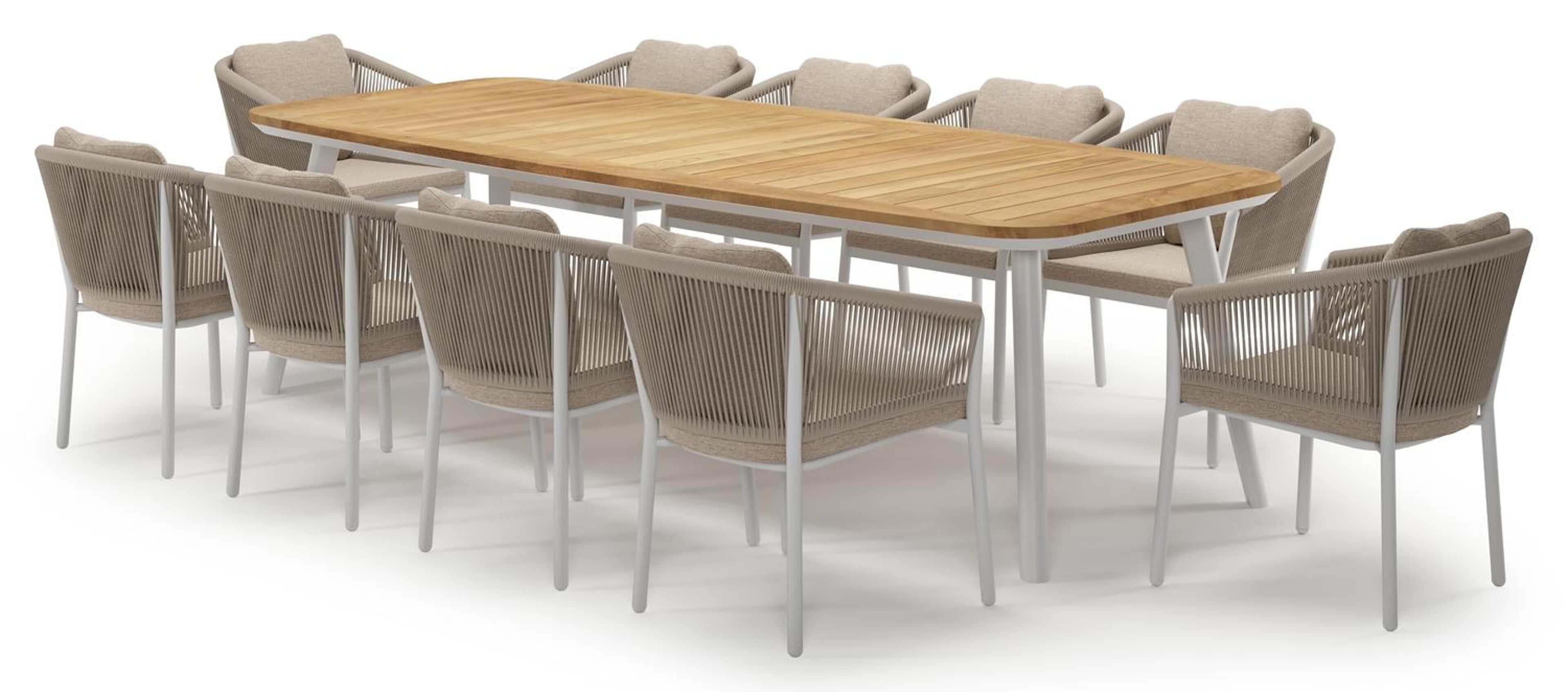 Mosa tuinset in wit aluminium en teak met 10 Gerona tuinstoelen